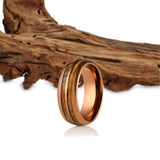 NEW Retails $299+ USD, Rose Gold Tungsten Wood Ring, Wooden Ring for Men, wooden wedding Ring, Wood Wedding Band, Whiskey barrel, Wedding Band, 8mm ring, BD, Sz 9