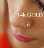 NEW Snug Nose Ring - 14k Gold Nose Piercing - 24g -16g Helix Piercing - Tragus Piercing - Nose Hoop - Plain 14K Solid Yellow/Rose Nose Ring, Retails $80