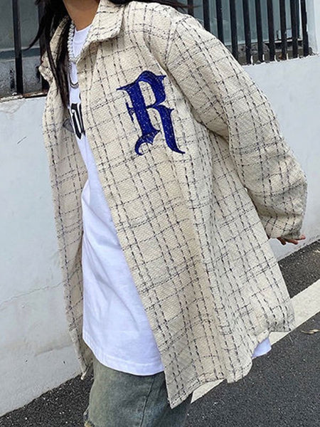 NEW Unisex Oversized Embroidered Checkered Tweed Jacket - Size XXL Retails $63+