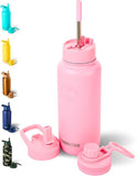 NEW Thermosis 24 Oz Water Bottle With Straw | Insulated Water Bottle With Wide Mouth Opening and 3 Lids (Straw and Handle Lids) | Travel Stainless Steel Water Bottle for Sports and Gym - Pink - Color Pink - Water Bottle - 24 OZ