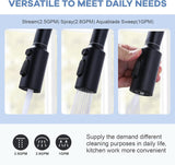New iVIGA Pull Down Faucet Sprayer Head Replacement, Black 3 Function Pull Out Spray Head Nozzle with 9 Adapters for Kitchen Sink Faucet, American Standard for Moen Kohler Delta G1/2 Male Connector