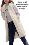 NEW Womens Long Sleeveless Hooded Vest Jacket Warm Outdoor Puffer Quilted Full Zip - Color: Off-White - Size XL