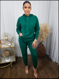 New Women's two piece jogger set with front kangaroo pocket, drawstring, Green, Sz M! Fits S-M!