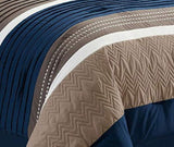 JBFF Collection Bed in Bag 7PC Luxury Stripe Microfiber Comforter Set (King, Navy)
