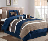 JBFF Collection Bed in Bag 7PC Luxury Stripe Microfiber Comforter Set (King, Navy)