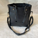 New JINGPIN Black Pebbled Faux Leather Shoulder Tote Bag with 3 accessories