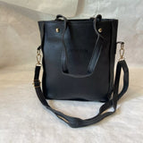 New JINGPIN Black Pebbled Faux Leather Shoulder Tote Bag with 3 accessories