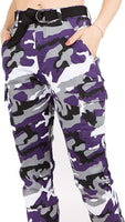 New TwiinSisters Womens High Rise Slim Fit Color Jogger Pants purple camo, Sz M NO BELT