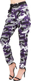 New TwiinSisters Womens High Rise Slim Fit Color Jogger Pants purple camo, Sz M NO BELT