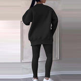 New Sz L Womens Pant Sets 2 Piece Outfits Track Suit Sweatsuit Long Sleeve High-Low Slit Hem Top Sweatshirt Leggings Jogger Set Black