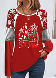 New MODLILY® Red Patchwork Christmas Print Long Sleeve Round Neck Sweatshirt, Sz XL! Retails $49+