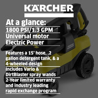New Karcher 1800 PSI 1.30 GPM K 3 Follow Me Portable Electric Power Pressure Washer on Wheels with Vario & Dirtblaster Spray Wands! Only 4-wheeled electric pressure washer on the market! Retails $270+