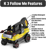 New Karcher 1800 PSI 1.30 GPM K 3 Follow Me Portable Electric Power Pressure Washer on Wheels with Vario & Dirtblaster Spray Wands! Only 4-wheeled electric pressure washer on the market! Retails $270+