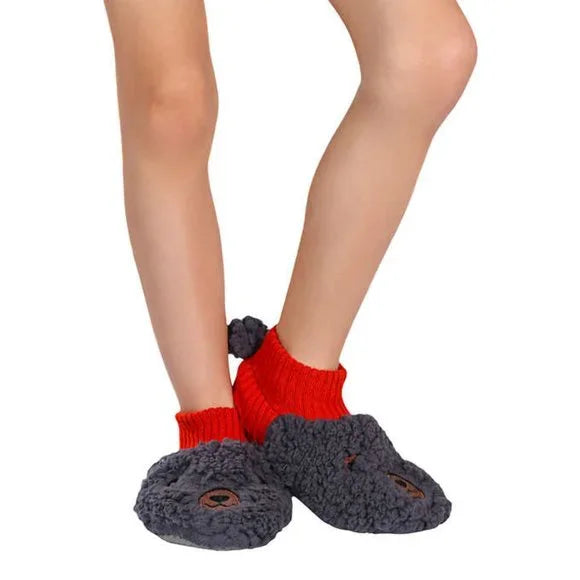 NEW K.Bell Kid's Sherpa Slippers | 2 Pack!! Includes Brown Monkey & Black Bear, Sz L Fits Kids Sz 13-4 Retails $15