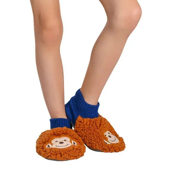 NEW K.Bell Kid's Sherpa Slippers | 2 Pack!! Includes Brown Monkey & Black Bear, Sz M Fits Kids Sz 10-13 Retails $15