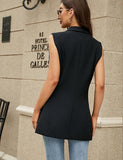 New Kedera Women's Long Sleeveless Duster Trench Vest Casual Lapel Office Blazer Jacket Black, Sz L