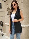New Kedera Women's Long Sleeveless Duster Trench Vest Casual Lapel Office Blazer Jacket Black, Sz L
