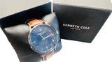 New Men's Kenneth Cole Watch, Blue Face, brown leather band! Needs Battery Retails $203+