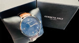 New Men's Kenneth Cole Watch, Blue Face, brown leather band! Needs Battery Retails $203+