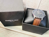 New Men's Kenneth Cole Watch, Blue Face, brown leather band! Needs Battery Retails $203+