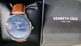 New Men's Kenneth Cole Watch, Blue Face, brown leather band! Needs Battery Retails $203+