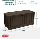 NIB! Keter Kentwood LOCKABLE 90 Gallon Resin Deck Box-Organization and Storage for Patio Furniture Outdoor Cushions, Throw Pillows, Garden Tools and Pool Toys, Brown! Retails $433+