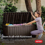 NIB! Keter Kentwood LOCKABLE 90 Gallon Resin Deck Box-Organization and Storage for Patio Furniture Outdoor Cushions, Throw Pillows, Garden Tools and Pool Toys, Brown! Retails $433+