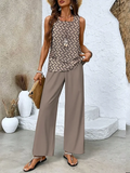 New Retails $56+ Women's Geometric Printing Two-Piece Set Daily Sleeveless Casual Summer Top With Pants Matching Set, Sz L Khaki