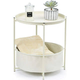 Retails $79+ Kingrack Round End Table, Sofa Side Table with Storage Basket, Coffee Round Table, Small Bed Nightstand for Living Room Bedroom, Cream