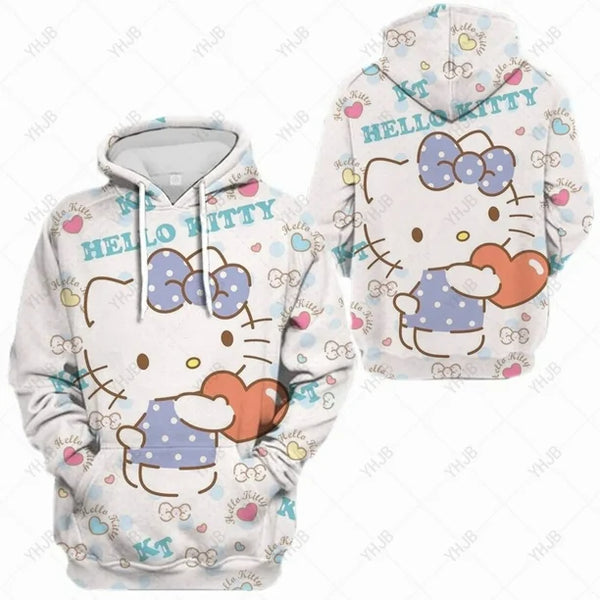 New Women's Cartoon Hello Kitty Print loose pullover hoodie Fits XL-XXL
