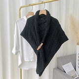 New Knitted Triangle Shawl with Leather Buckle, Black, one size!