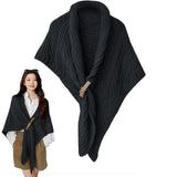 New Knitted Triangle Shawl with Leather Buckle, Black, one size!