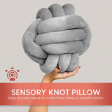 New FDMT Knot Pillow for Stress Relief - Sensory Cuddle Ball for Kids & Adults - Extra Soft Throw Pillow with 3-Strand Cotton Ropes Weaving, Grey!