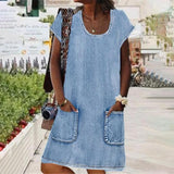 NEW Bovuf Blue Plain Short Sleeve Mini Dress, Sz XL, Retails $107