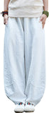 New IXIMO Women's Casual Cotton Linen Baggy Pants with Elastic Waist Relax Fit Lantern Trouser White Sz M Retails $65+