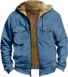 New Carhartt DUPE LCMTWX Mens Solid Color Combination Hooded Sweater with Brown Fleece Lining Blue Sz XL Carhartt Logo on front pocket