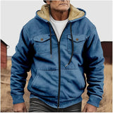 New Carhartt DUPE LCMTWX Mens Solid Color Combination Hooded Sweater with Brown Fleece Lining Blue Sz XL Carhartt Logo on front pocket