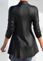 New Ultra Soft PU Faux Leather Long Sleeve Turn Down Collar Coat Sz L, Black! Retails $59+