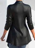 New Ultra Soft PU Faux Leather Long Sleeve Turn Down Collar Coat Sz L, Black! Retails $59+