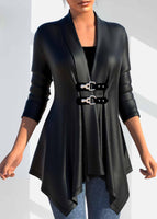 New Ultra Soft PU Faux Leather Long Sleeve Turn Down Collar Coat Sz L, Black! Retails $59+