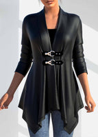 New Ultra Soft PU Faux Leather Long Sleeve Turn Down Collar Coat Sz L, Black! Retails $59+