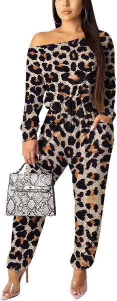 New Women Casual Summer Jumpsuit - Leopard One Piece Romper Wide Leg Pantsuit Set Playsuit Sz XL! Retails $51+