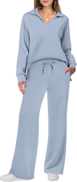 NEW Women's 2 Piece Sets Outfits Casual Long Sleeve Sweatsuits Sets, Wide Leg Pants Sets, Light Blue, Fits XS-M!