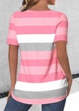 New Light Pink Button Striped Short Sleeve T Shirt Sz M Retails $46+