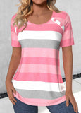 New Light Pink Button Striped Short Sleeve T Shirt Sz M Retails $46+