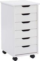 New Assembled Linon Home Decor 25" High Solid Wood Corinne Six Drawer Storage, White Wash Rolling Cart