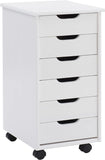 New Assembled Linon Home Decor 25" High Solid Wood Corinne Six Drawer Storage, White Wash Rolling Cart