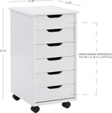 New Assembled Linon Home Decor 25" High Solid Wood Corinne Six Drawer Storage, White Wash Rolling Cart