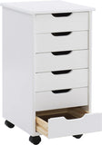 New Assembled Linon Home Decor 25" High Solid Wood Corinne Six Drawer Storage, White Wash Rolling Cart