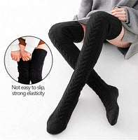 New Women's Extra Long Warm Socks Plus Size Cable Knit Thigh High Winter Leg Warmer 105cm Over The Knee Boot Cuffs Stockings Black